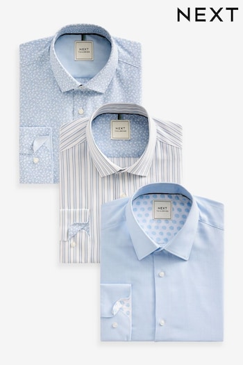Light Blue/White Floral Slim Fit Easy Care Single Cuff Shirts 3 Pack (325599) | £68