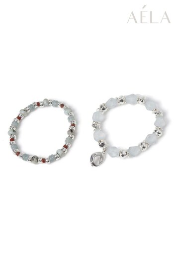 Aela Silver Tone Set of 2 Beaded Stretch Bracelets (326658) | £15