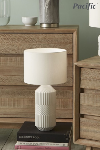 Pacific White Embossed Geo Tall Ceramic Table Lamp (326791) | £60