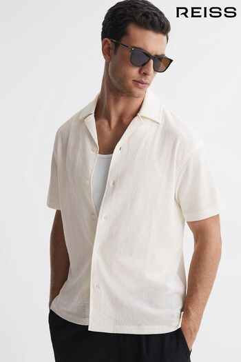 Reiss Ecru Darcy Textured Button-Through T-Shirt (327232) | £68