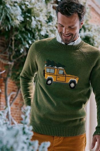 Joules The Cracking Knit Green Festive Knitted Jumper (327292) | £59.95