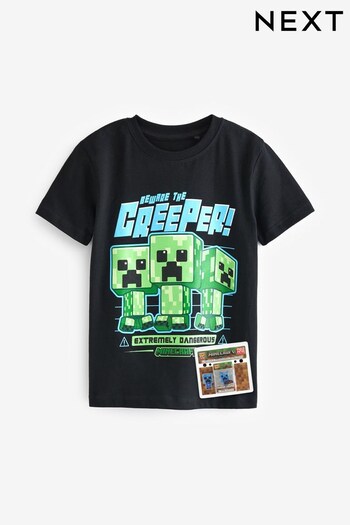 Black FUNKO Licensed Minecraft Tshirt with Creeper Pocket POP Toy (4-16yrs) (327404) | £18 - £23