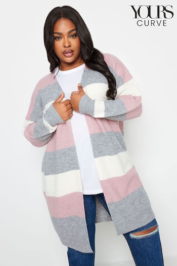 Yours Curve Pink Fluffy Colourblock Cardigan (327811) | £32