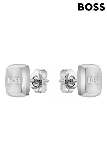 BOSS Silver Jewellery Gents Yann Etched Logo Square Stud Earrings (327869) | £49