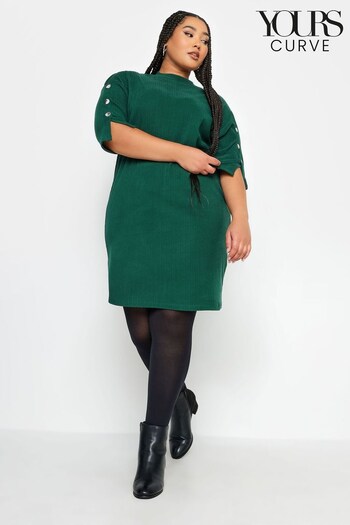Yours Curve Green Long Sleeve Button Soft Touch Dress (327894) | £34