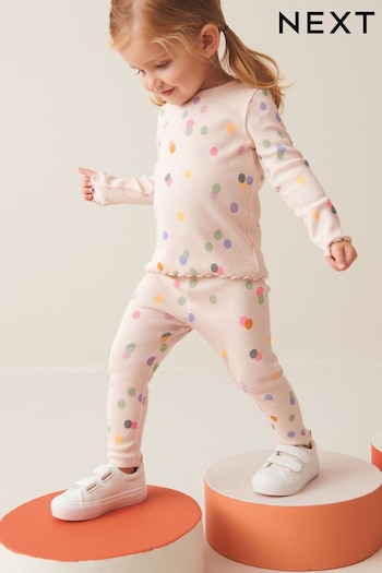 Cream Rainbow Polka Dot Rib Jersey leggings Leggings (3mths-7yrs) (327929) | £5 - £7