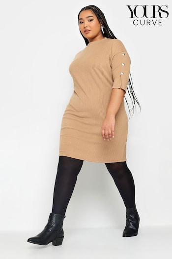 Yours Curve Cream Long Sleeve Button Soft Touch Dress (327986) | £34