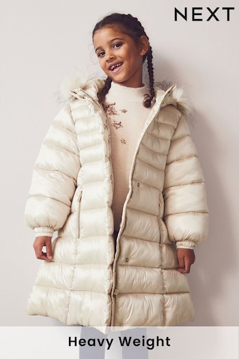 Cream Shower Resistant Longer Skirted Padded Coat (3-16yrs) (328039) | £38 - £48