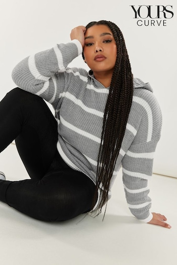 Yours Curve Grey Stripe Hooded Jumper (328131) | £31