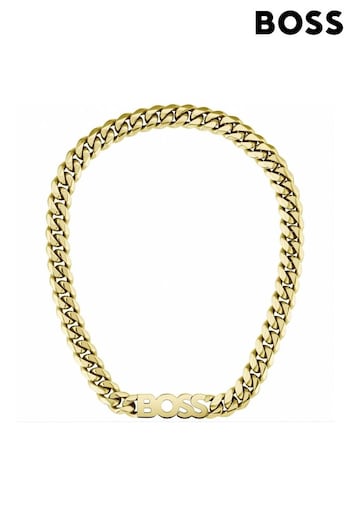 BOSS Gold Plated Jewellery Gents Kassy Chain Logo Necklace (328142) | £159