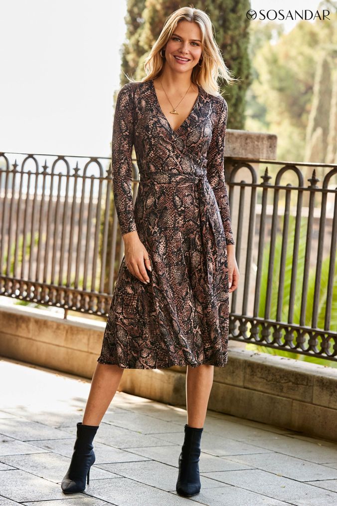 OnlinenevadaShops Buy Women s 12 Midi Wrap Summer Dress Curve Animal Print Dresses Online ROTATE Birger Christensen snakeskin dress
