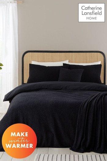 Catherine Lansfield Black Cosy Textured Soft and Warm Duvet Cover Set (328425) | £25 - £40