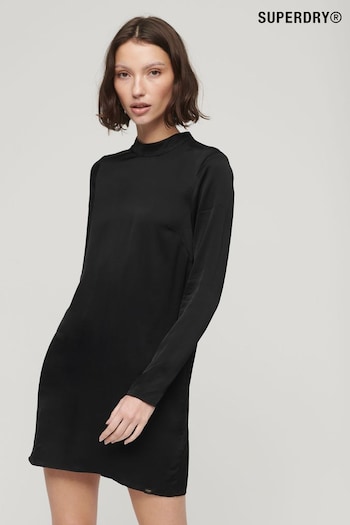 Superdry Black Satin Mock Neck Mini Dress (328595) | £60