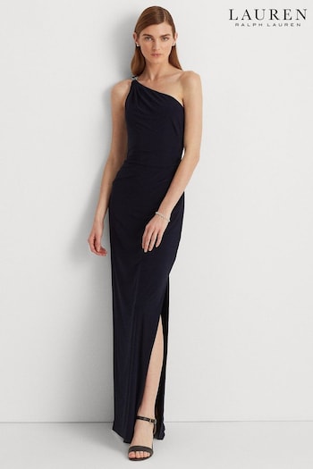 Lauren Ralph Lauren Navy Blue Belina One Shoulder Maxi Gown (328820) | £259