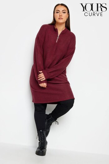 Yours Curve Red Soft Touch Zip Neck Jumper Dress bermuda (328874) | £34