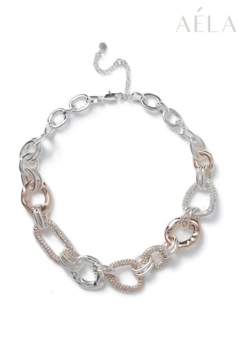 Aela Silver Tone Pave Link Mixed Metal Chain Necklace (329001) | £28