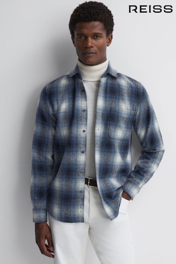 Reiss Blue Multi Novelli Wool Checked Long Sleeve Shirt (329033) | £138