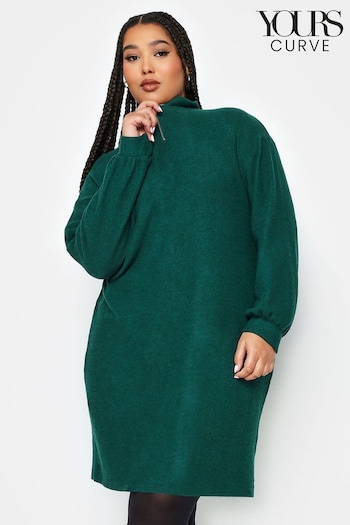Yours Curve Green Soft Touch Zip Neck Jumper Dress (329061) | £34