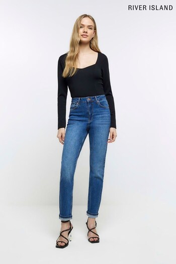 River Island Blue High Rise Slim Fit Mom Jeans (329071) | £43