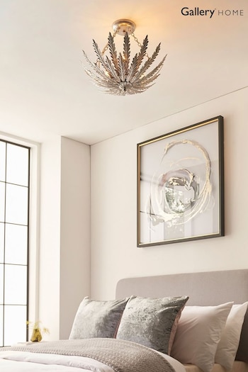 Gallery Home Silver Daphnie Silver Leaf 3 Bulb Ceiling Light (329259) | £209