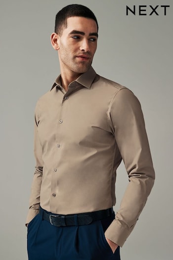 Neutral Brown Slim Fit Easy Care Single Cuff Shirt (329591) | £20