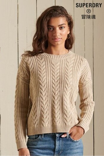Superdry Nude Dropped Shoulder Cable Knit Crew Neck Jumper (32B908) | £45