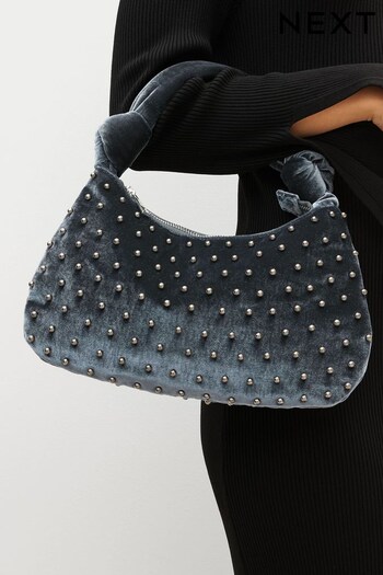 Grey Pearl Velvet Shoulder Bag (330011) | £32