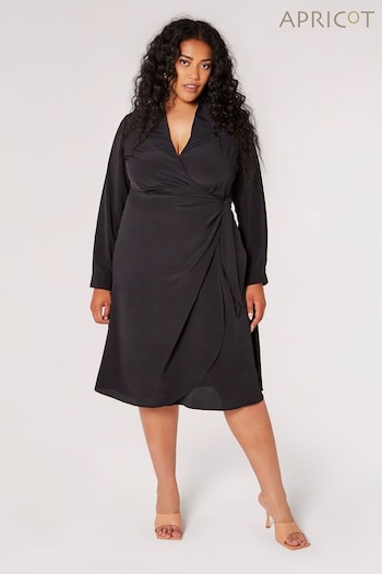 Apricot Black Tie Waist Midi Wrap Shirt Dress (330120) | £37