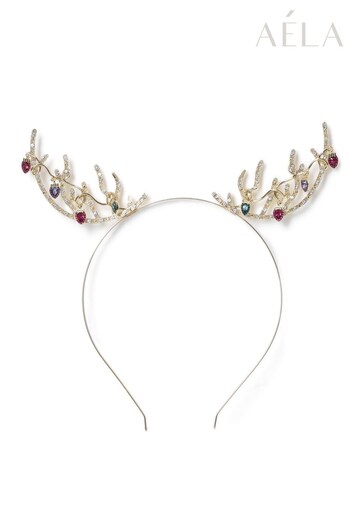 Aela Gold Xmas Reindeer Antlers with Baubles Headband (330276) | £14