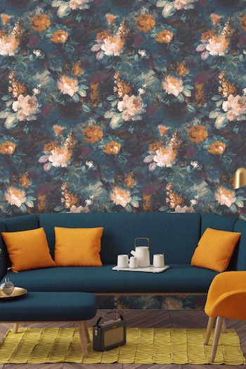 Woodchip & Magnolia Teal Blue Ava Marika Wallpaper (330362) | £85