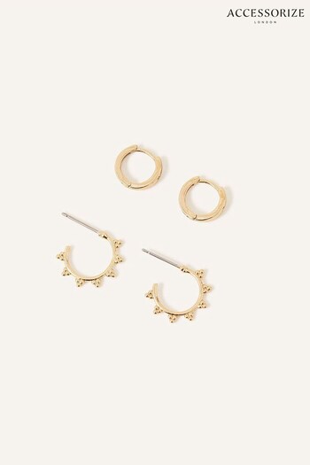 Accessorize 14ct Gold Tone Beaded Hoop and Stud Set of Two (330532) | £18