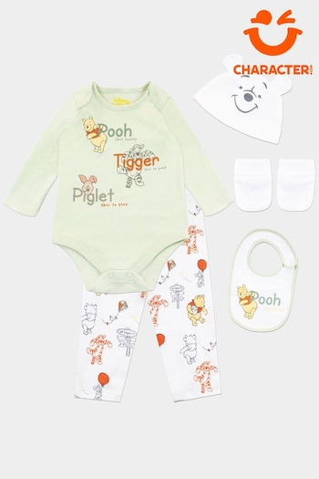 Character White Baby Winnie The Pooh Sleepsuit Bodysuit Hat And Bib 4 Piece Set (330573) | £28