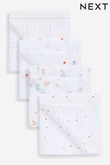 White Rainbow Baby Muslin Cloths 4 Packs (330766) | £10 - £12