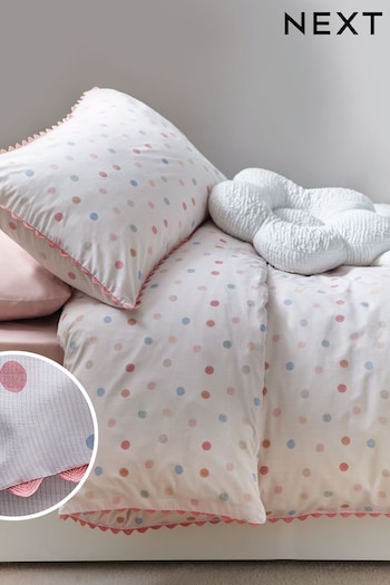 Pink/Cream Polka Dot Printed Polycotton Duvet Cover and Pillowcase Bedding (331086) | £22 - £34