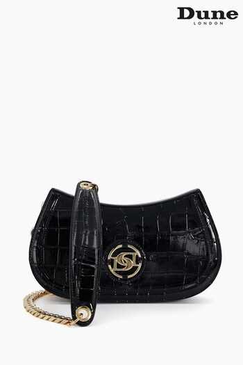 Dune London Small Dacre Branded Curved Black Bag (331089) | £75
