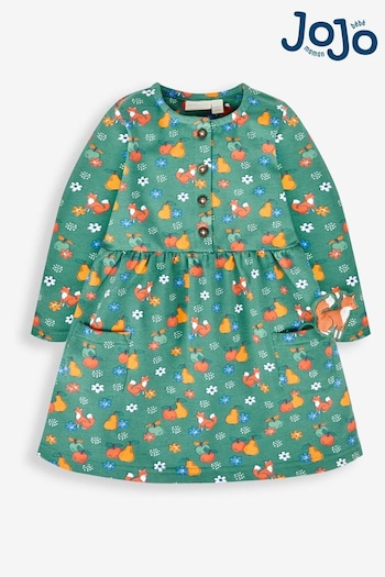 JoJo Maman Bébé Green Fox & Fruit Girls' Button Front Dress (331151) | £23.50