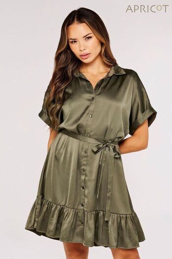 Apricot Green Ruffle Hem Satin Shirt Dress (331295) | £39
