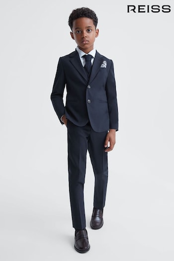 Reiss Navy Hope Junior Wool Blend Adjustable dress Trousers (331369) | £48