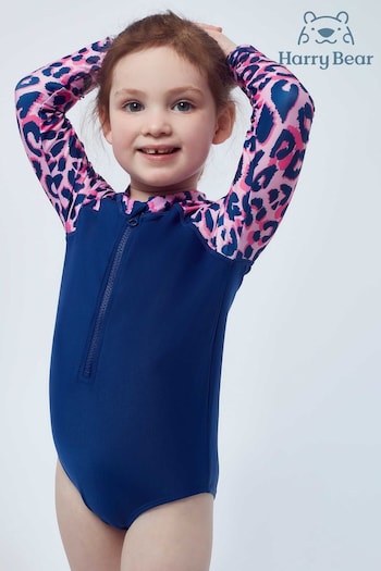 Harry Bear Blue/Pink Girls Leopard Print Swimsuit (331409) | £15