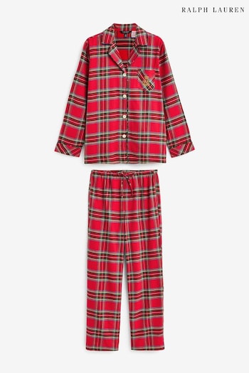 Lauren Ralph Lauren Red Brushed Twill Long Sleeve Check Pyjama Set (331552) | £119