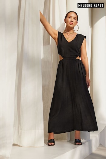 Myleene Klass Linen Cut Out Black navy Dress (331584) | £55