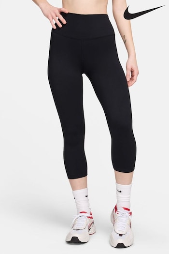 Nike Black One High-Waisted Crop Leggings embroidered (331706) | £40