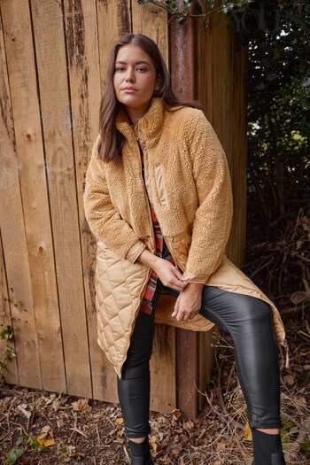 Yours Curve Natural Mixed Teddy Quilted Coat (331743) | £75