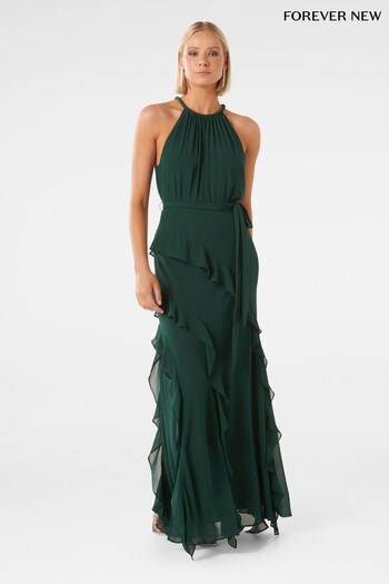 Forever New Green Bridie Halter Neck Ruffle Maxi Dress (331784) | £110