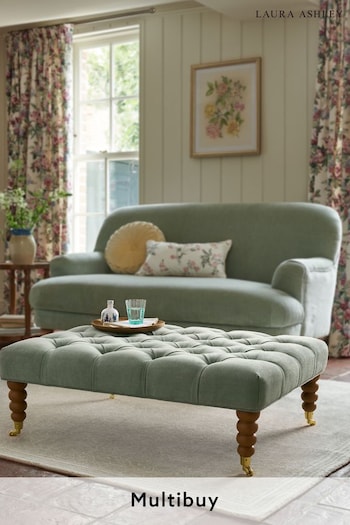 Laura Ashley Baron Chenille Pale Grey Green Ropsley Footstool (331897) | £299