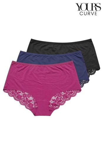 Yours Curve Pink Lace Back Full Briefs 3 Pack (331934) | £19