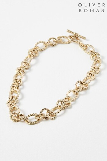 Oliver Bonas Gold Tone Helia Textured Links Chunky Collar Necklace (331965) | £28