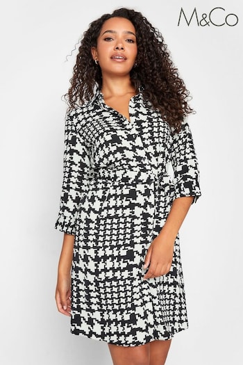 M&Co Black Dogtooth Check Tie Detail Tunic Shirt Dress (332017) | £27