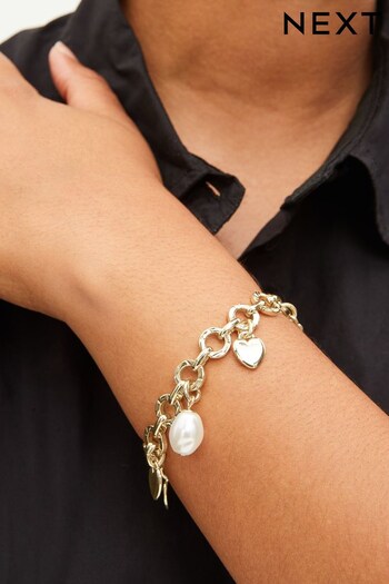 Gold Tone Heart Charm Chain Bracelet (332389) | £14