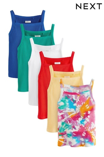 Rainbow Tie Dye 6 Pack Rib Strappy Vest (3-16yrs) (332805) | £18 - £30